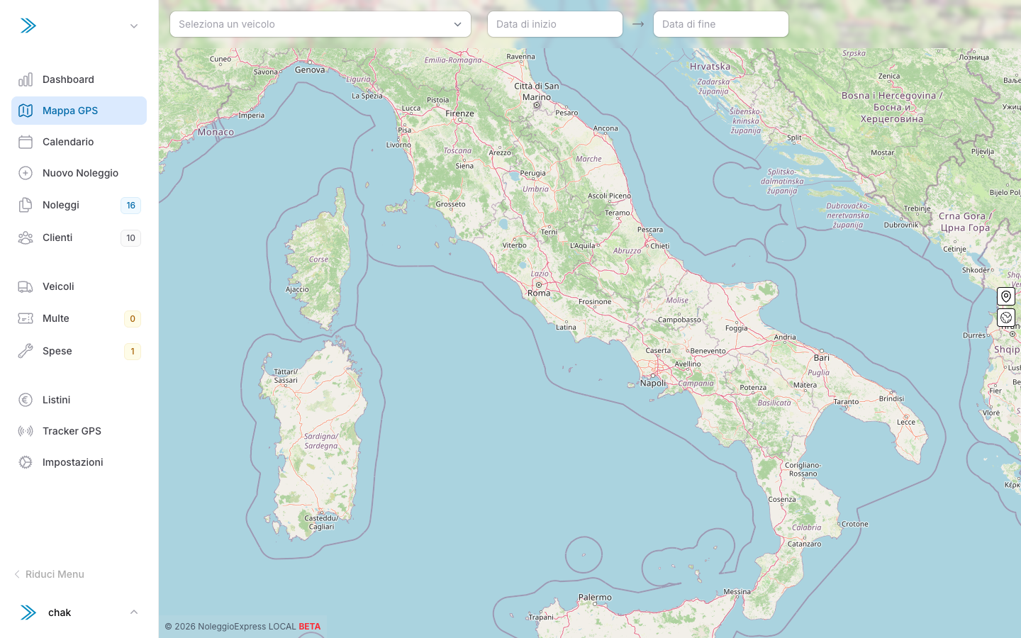 Mappa GPS con la posizione dei veicoli e grafico di velocità e telemetria